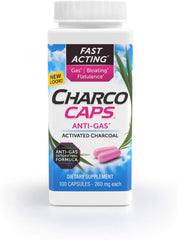 Requa CharcoCaps Activated Charcoal 260mg -100 Capsules - Fast Acting Anti-Gas, Bloating, Flatulence - Gluten Free, Dairy Free