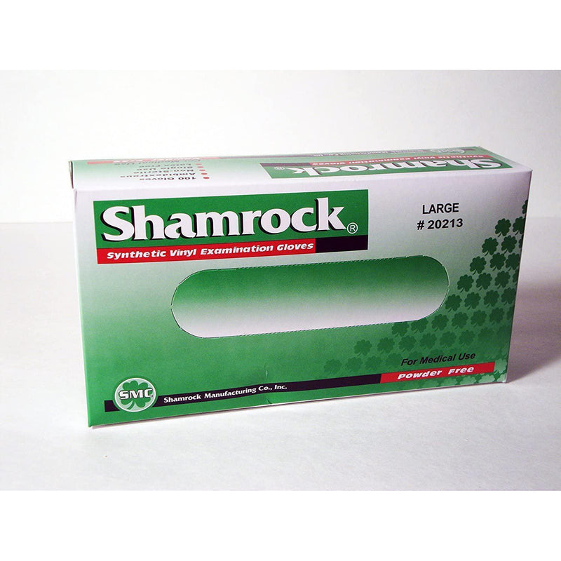 Shamrock 20213 Vinyl Powder-Free Exam Gloves - Large Box of 100