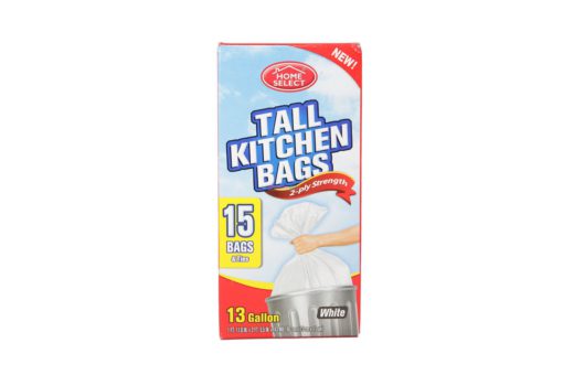 Home Select Trash Bags, 13 Gallons, White, 15 Count