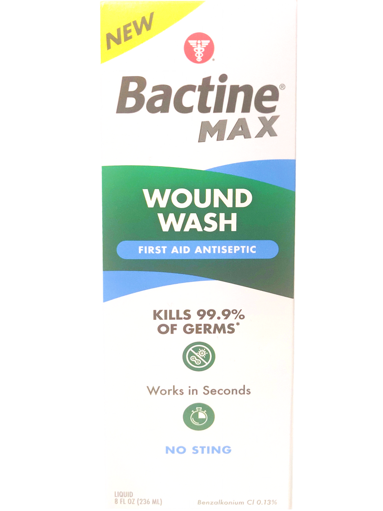 New Bactine MAX Wound Wash First Aid Antiseptic works in seconds to kill 99.9% of germs commonly associated with skin infections. No sting.