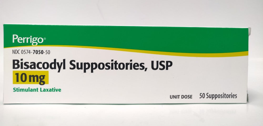 Perrigo Bisacodyl USP 10 mg Stimulant Laxative - 50 Suppositories for Constipation Relief & Irregularity