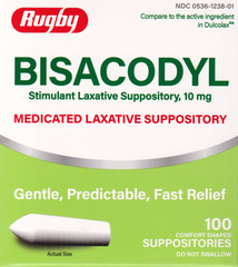Rugby Bisacodyl 10 mg Medicated Laxative Suppository - 100 ct