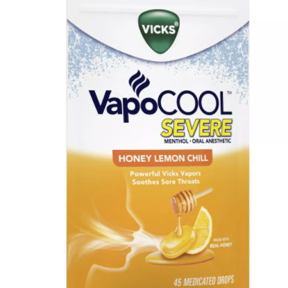 Vicks VapoCOOL Severe Menthol Oral Anesthetic Drops, Honey Lemon Chill, 45 Drops
