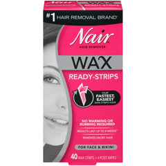 Nair Hair Remover Wax Ready Strips for Face & Bikini - 40 Wax Strips & 4 Post Wipes