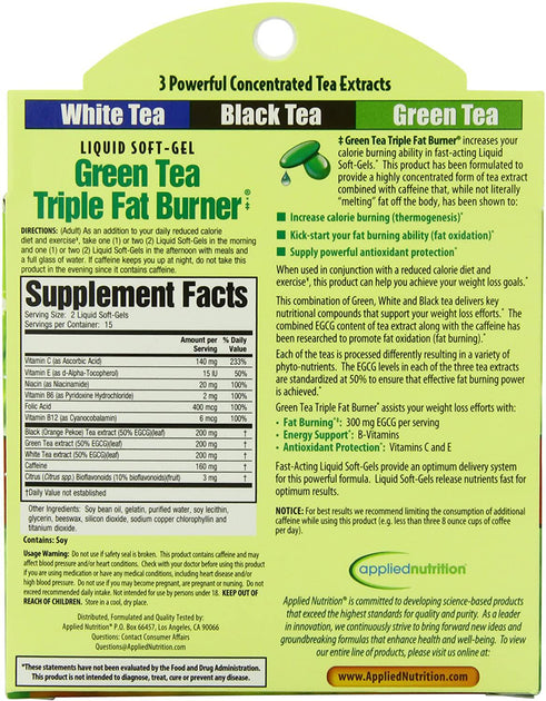 Applied Nutrition Green Tea Triple Fat Burner, 30 Liquid Soft-Gels ...