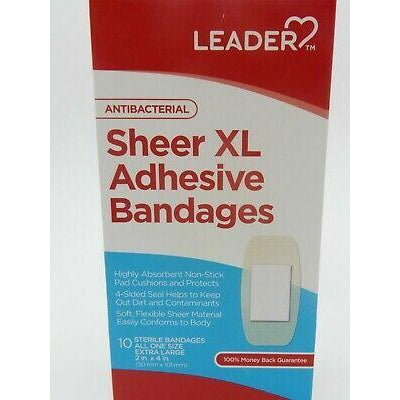 Leader Antibacterial Sheer XL Bandages, 2" x 4", 10 Count
