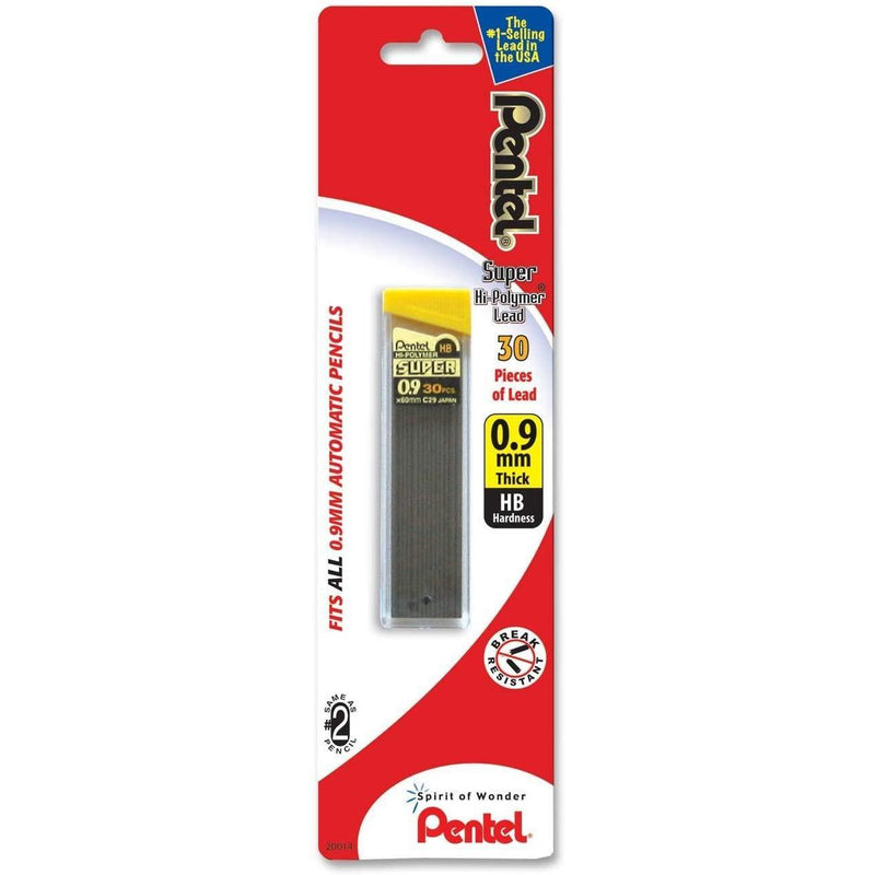 Pentel Super Hi-Polymer Lead Refill , 0.9 mm Thick, HB, 30 Pieces