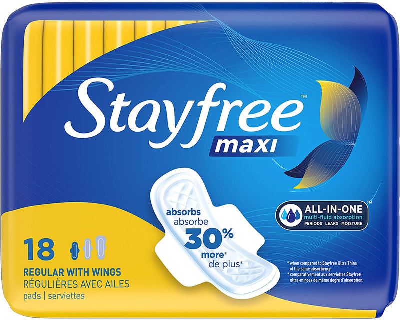 STAYFREE Maxi Pads Regular With Wings Blue 18 Each Blue (2CT)