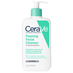 CeraVe Foaming Facial Cleanser for Normal to Oily Skin, Oil Control, 12 fl oz Face Wash (2 Pack)