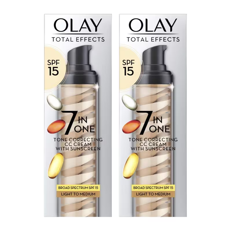Olay Total Effects 7-in-1 Tone Correcting Moisturizer, SPF 15, Light to Medium 1.7 Ounce (Pack of 2)