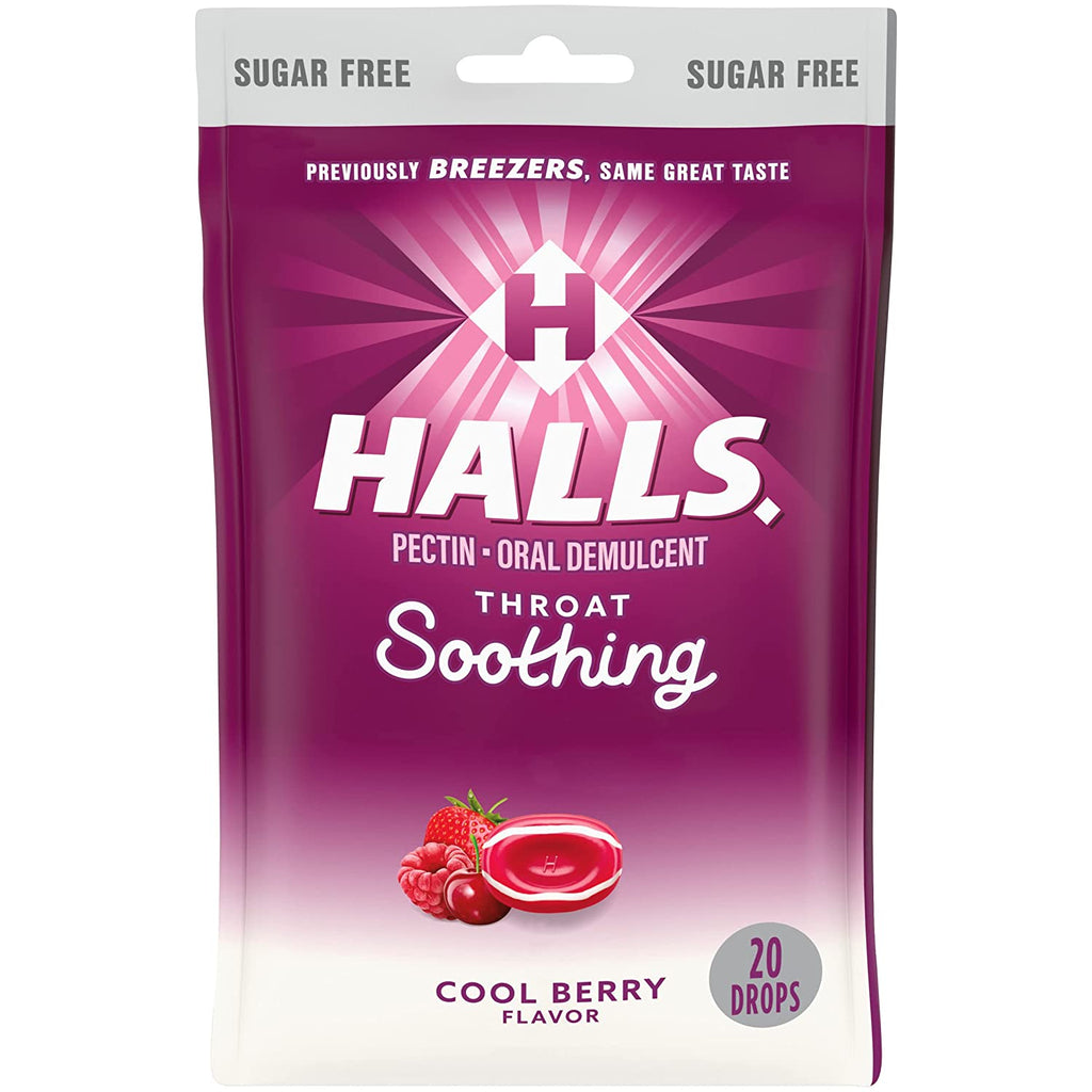 HALLS Throat Soothing Cool Berry Sugar Free Throat Drops, 20 Count, Pack of 1
