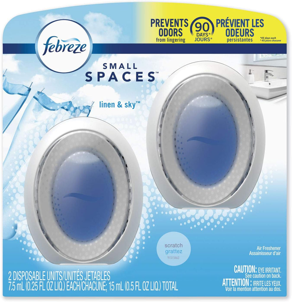 Febreze Small Spaces Air Freshener, Linen & Sky, 2 Disposable Units 0.25 fl oz each, Pack of 2