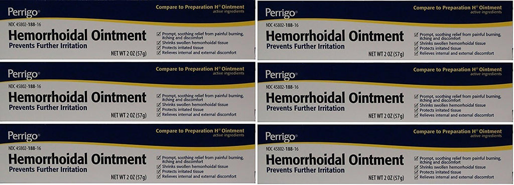 Perrigo Hemorrhoidal Pain Relief Ointment Compare to Preparation H, 2 Ounce, Pack of 6