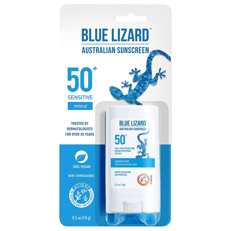 BLUE LIZARD Sensitive Mineral Sunscreen Stick with Zinc Oxide, SPF 50+, 0.5 Ounce