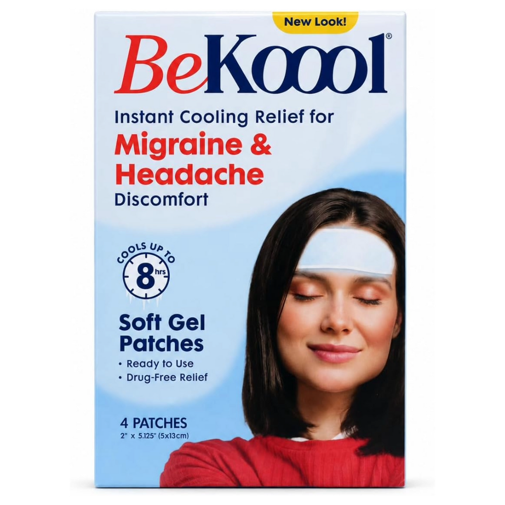 BeKoool Cooling Patches Relief for Migraine and Headache Discomfort, 4 Count (Pack of 1)