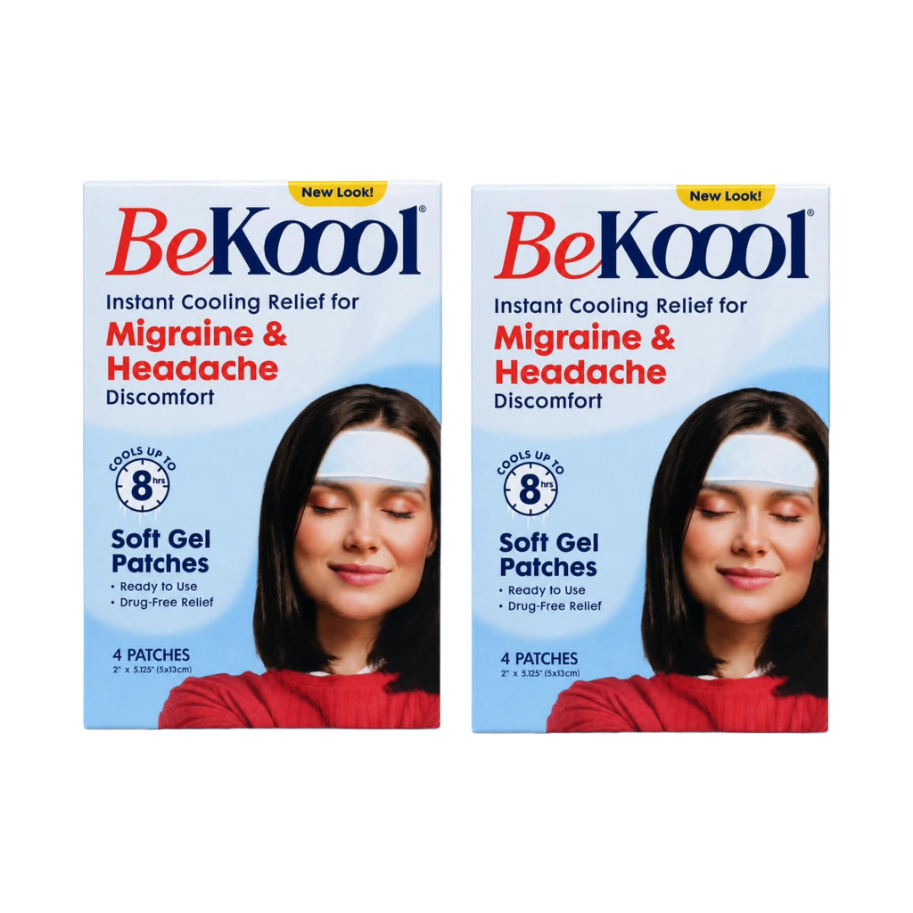 BeKoool Cooling Patches Relief for Migraine and Headache Discomfort, 4 Count (Pack of 2)