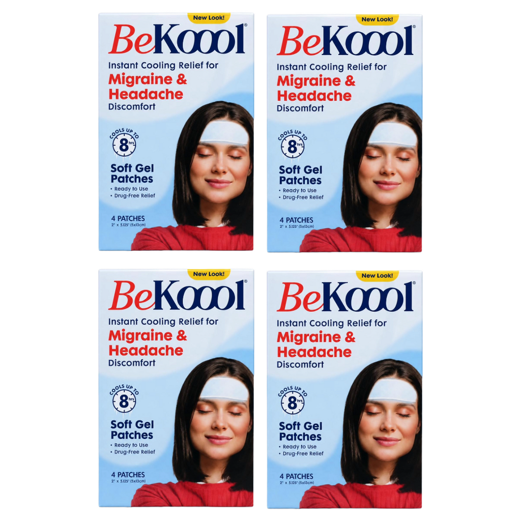 BeKoool Cooling Patches Relief for Migraine and Headache Discomfort, 4 Count (Pack of 4)