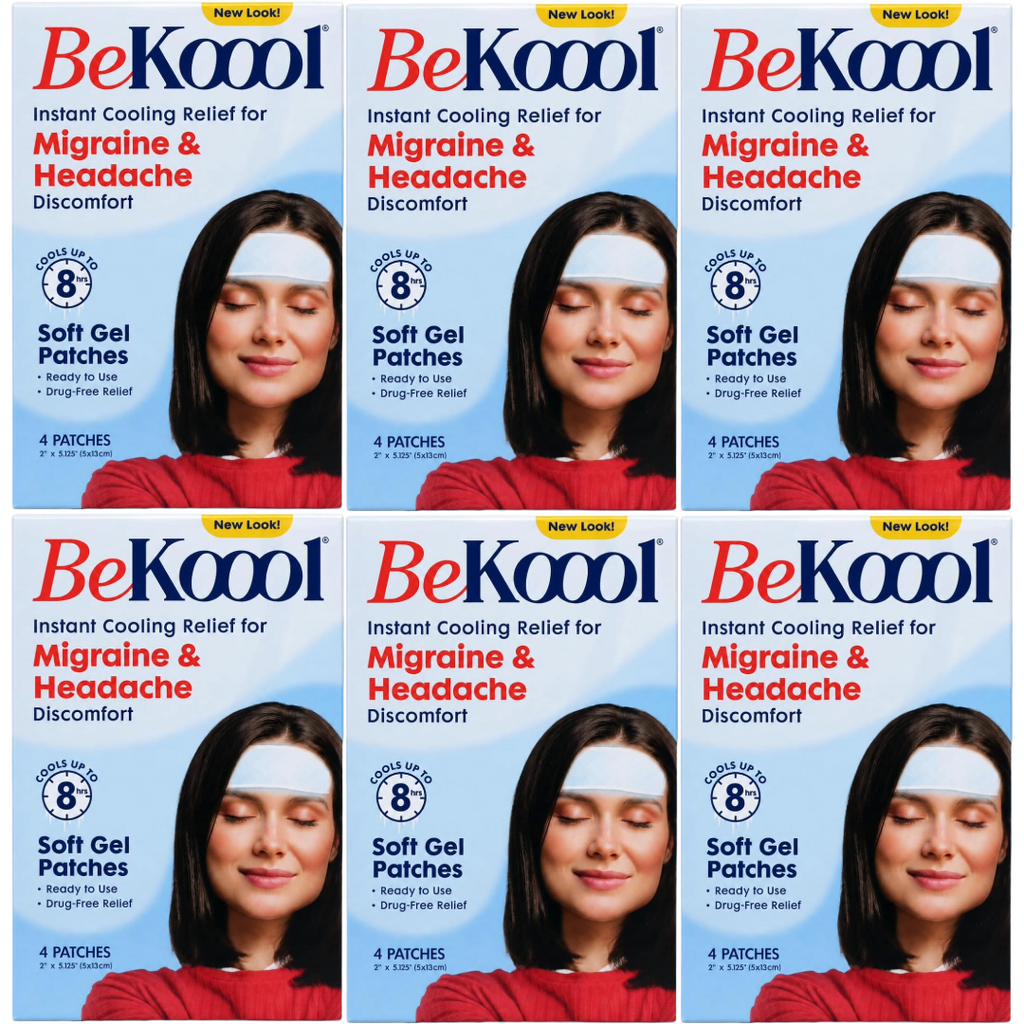 BeKoool Cooling Patches Relief for Migraine and Headache Discomfort, 4 Count (Pack of 6)