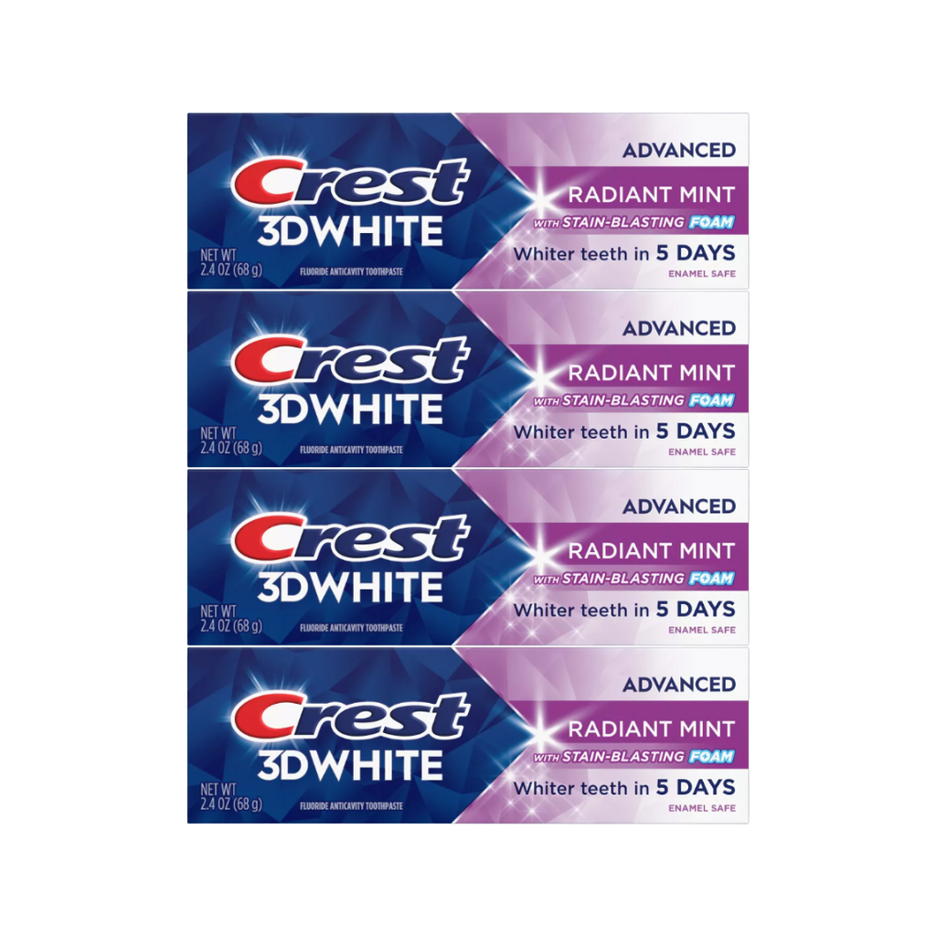 Crest 3D White Advanced Radiant Mint Toothpaste 2.4 Oz (Pack of 4)