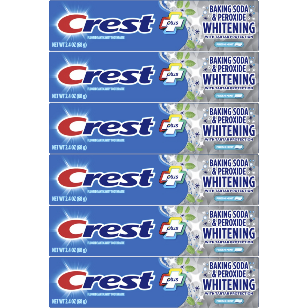 Crest Baking Soda and Peroxide Whitening with Tartar Protection Fresh Mint Toothpaste 2.4 Oz (Pack of 6)