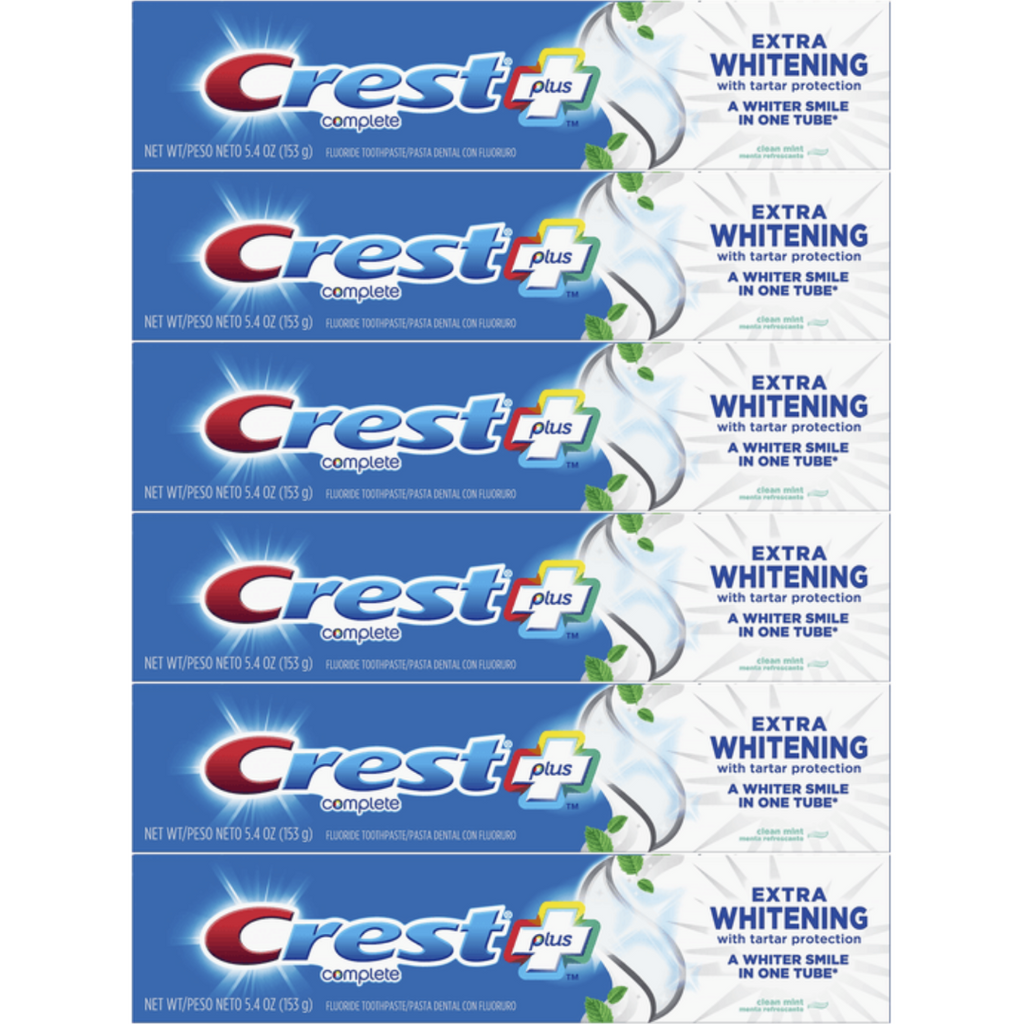 Crest Extra Whitening with Tartar Protection Clean Mint Toothpaste 5.4 Oz (Pack of 6)
