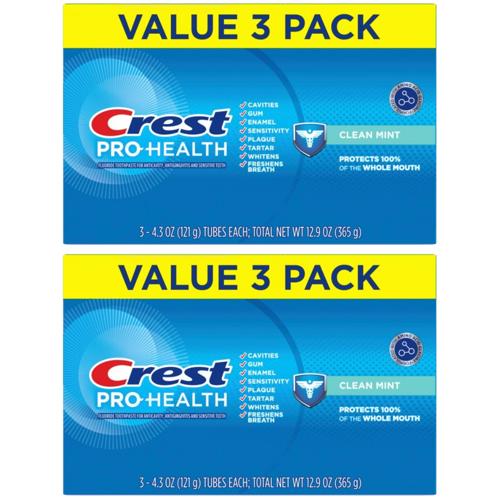 Crest Pro-Health Clean Mint Triple Pack, 3 Tubes of 4.3 Oz Toothpaste (Pack of 2)