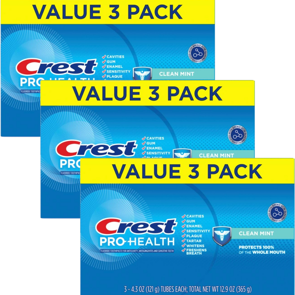 Crest Pro-Health Clean Mint Triple Pack, 3 Tubes of 4.3 Oz Toothpaste (Pack of 3)