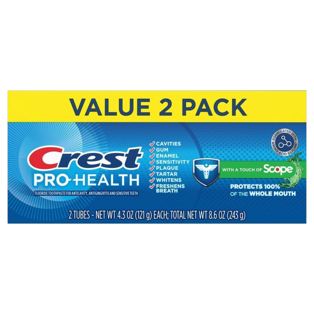 Crest Pro-Health with Scope Toothpaste Twin Pack, Two Tubes of 4.3 Oz (Pack of 1)