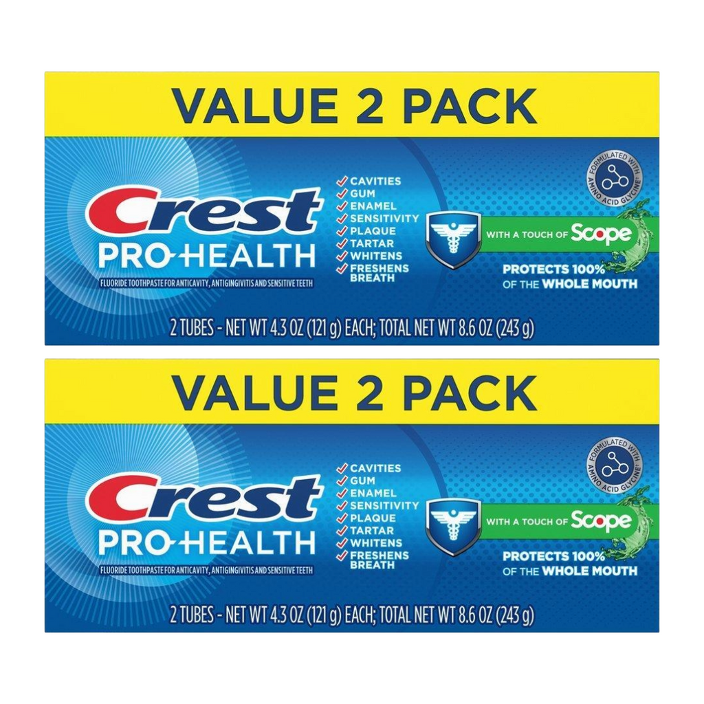 Crest Pro-Health with Scope Toothpaste Twin Pack, Two Tubes of 4.3 Oz (Pack of 2)