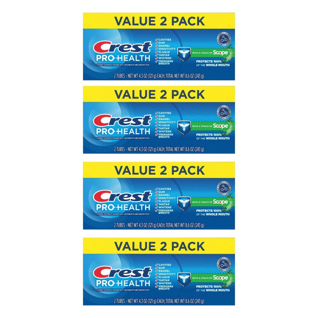 Crest Pro-Health with Scope Toothpaste Twin Pack, Two Tubes of 4.3 Oz (Pack of 4)