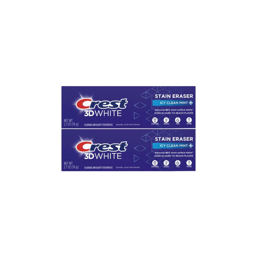 Crest 3D White Stain Eraser Icy Clean Mint Toothpaste 2.7 Oz (Pack of 2)