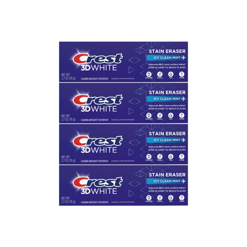 Crest 3D White Stain Eraser Icy Clean Mint Toothpaste 2.7 Oz (Pack of 4)