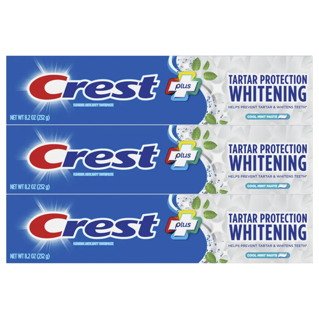 Crest Plus Tartar Protection Whitening Cool Mint Toothpaste 8.2 Oz (Pack of 3)