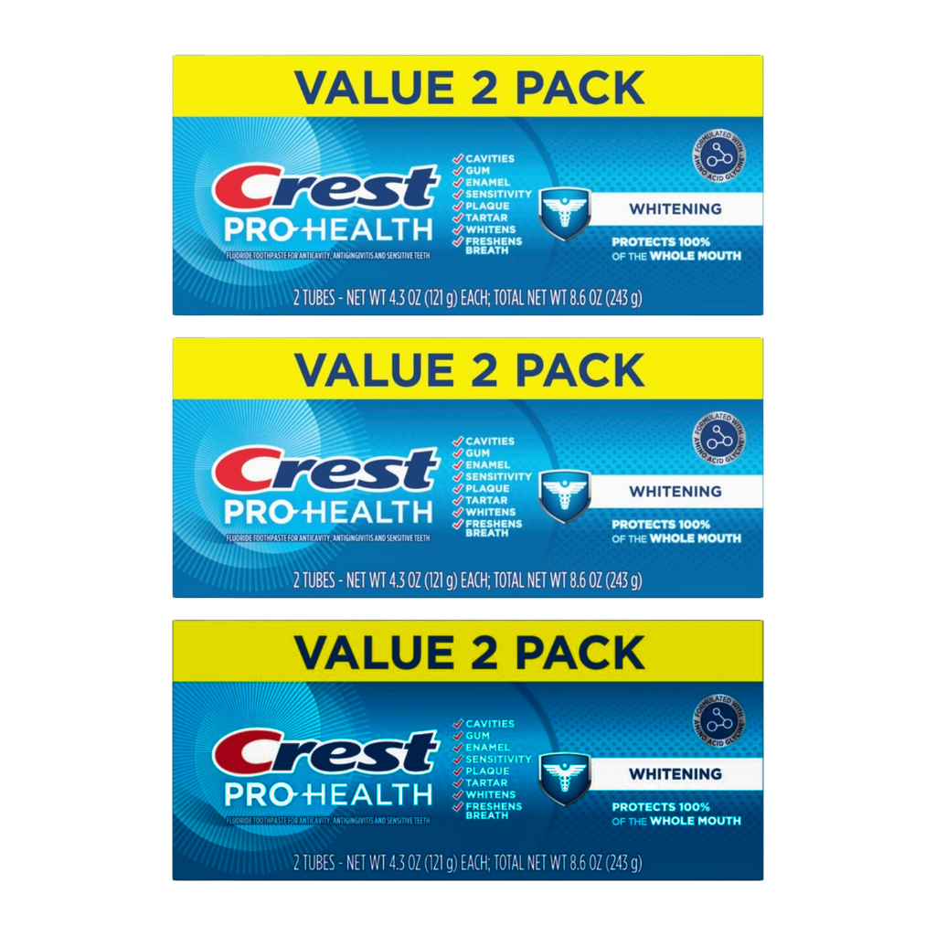 Crest Pro-Health Whitening Toothpaste Twin Pack, Two Tubes of 4.3 Oz (Pack of 3)