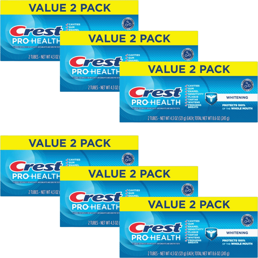 Crest Pro-Health Whitening Toothpaste Twin Pack, Two Tubes of 4.3 Oz (Pack of 6)