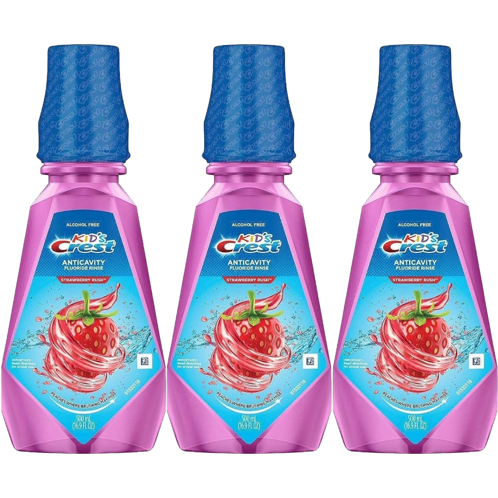 Kid's Crest Anticavity Fluoride Rinse, Strawberry Rush, 500ml (Pack of 3)