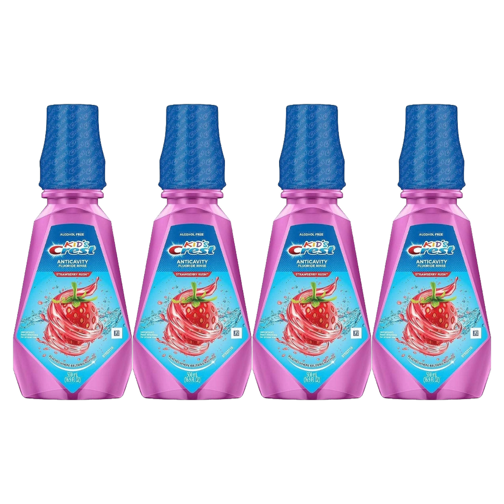 Kid's Crest Anticavity Fluoride Rinse, Strawberry Rush, 500ml (Pack of 4)