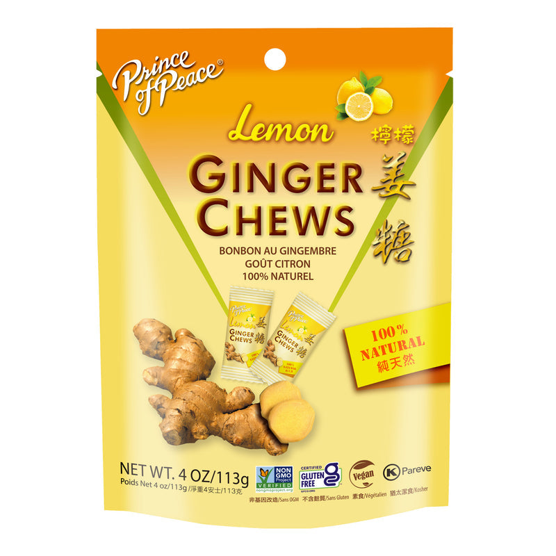 Prince of Peace Ginger Candy (Chews) With Lemon, 4oz (Pack of 1)