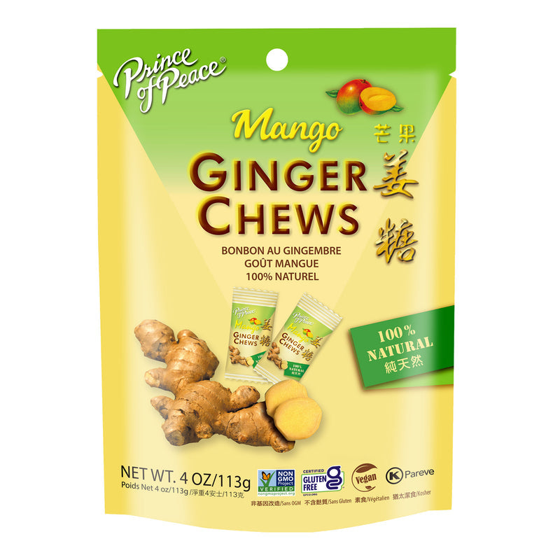 Prince of Peace Ginger Candy (Chews) With Mango, 4oz (Pack of 1)