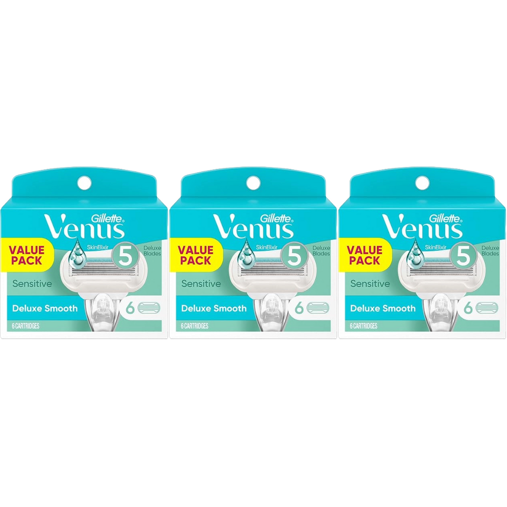 Gillette Venus Deluxe Smooth Sensitive 6 Blade Cartridges (Pack of 3)