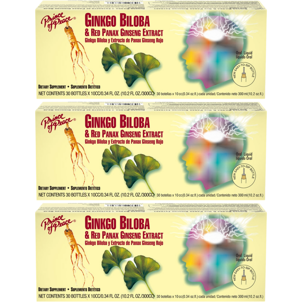 Prince of Peace Ginkgo Biloba & Red Panax Ginseng Extract, 30x10cc (Pack of 3)