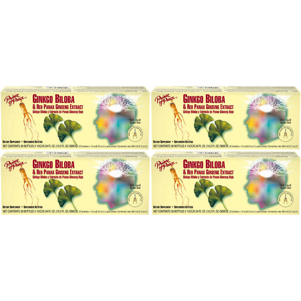 Prince of Peace Ginkgo Biloba & Red Panax Ginseng Extract, 30x10cc (Pack of 4)