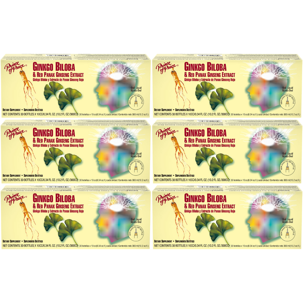 Prince of Peace Ginkgo Biloba & Red Panax Ginseng Extract, 30x10cc (Pack of 6)