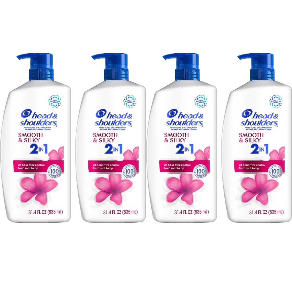 Head & Shoulders Smooth & Silky 2-in-1 Shampoo and Conditioner 31.4 Fl Oz (Pack of 4)