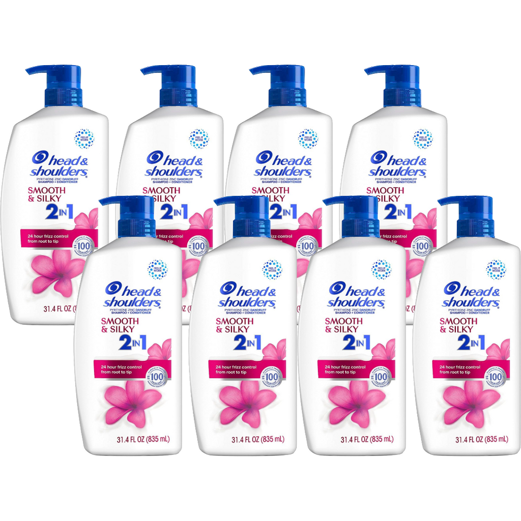 Head & Shoulders Smooth & Silky 2-in-1 Shampoo and Conditioner 31.4 Fl Oz (Pack of 8)