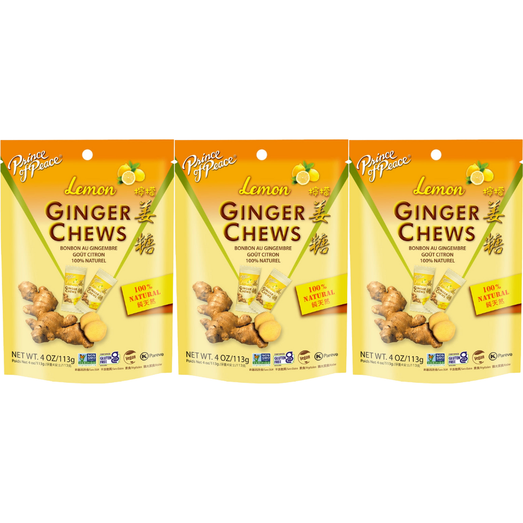 Prince of Peace Ginger Candy (Chews) With Lemon, 4oz (Pack of 3)