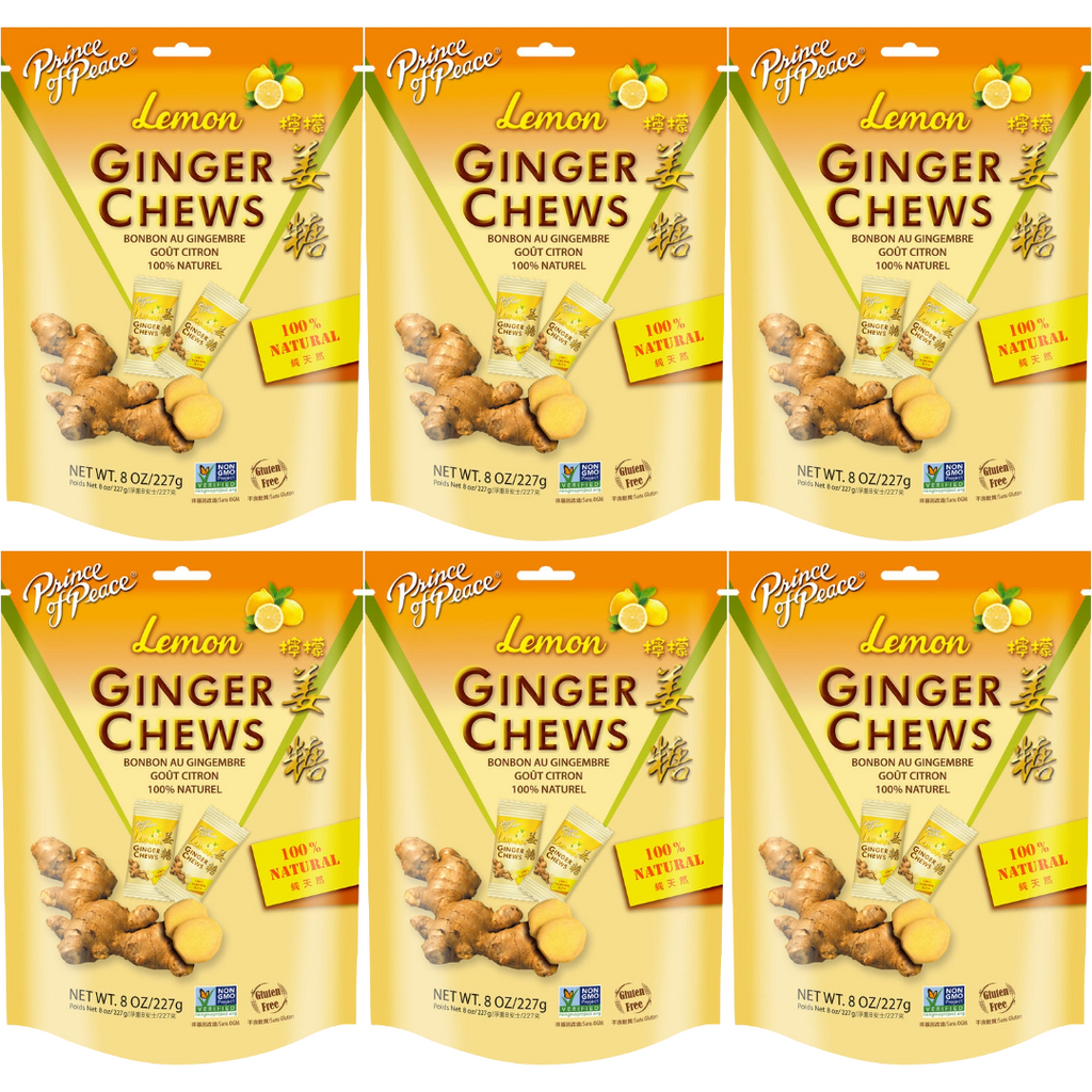Prince of Peace Ginger Candy (Chews) With Lemon, 8oz (Pack of 6)
