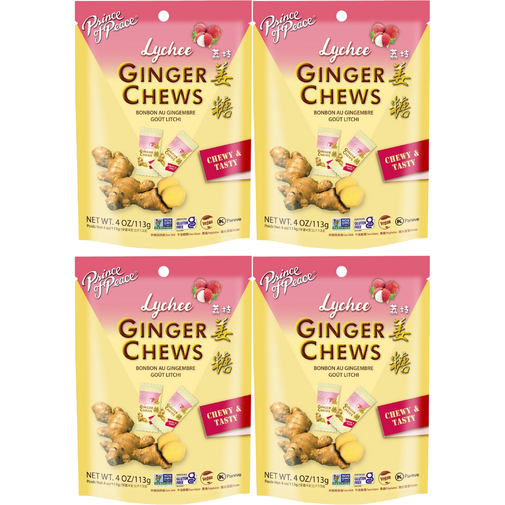 Prince of Peace Ginger Candy (Chews) With Lychee, 4oz (Pack of 4)