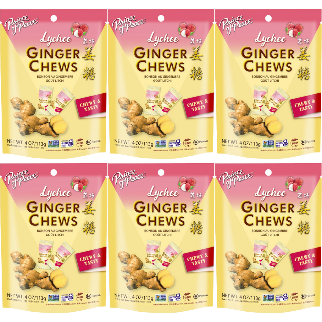 Prince of Peace Ginger Candy (Chews) With Lychee, 4oz (Pack of 6)
