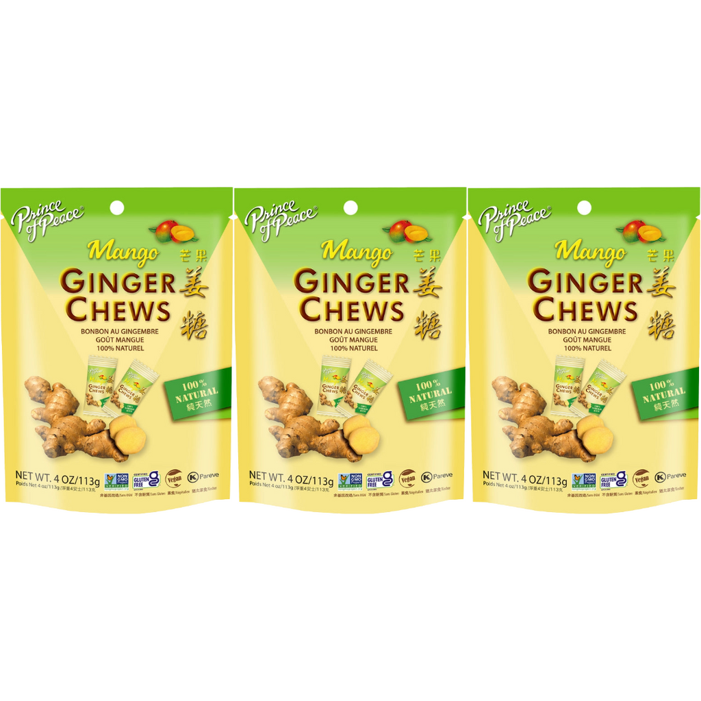 Prince of Peace Ginger Candy (Chews) With Mango, 4oz (Pack of 3)